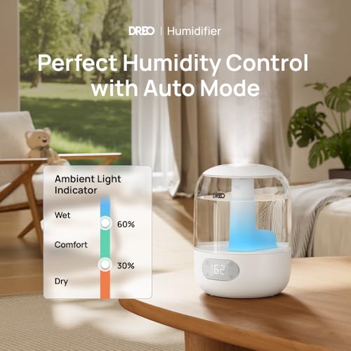 DREO 3L Humidifiers for Bedroom, 30H Runtime, 26 dB Quiet, New Edition | Easy to Refill & Clean, Precise Humidity Control, Night light, Cool Mist Air Humidifier for Large Room, Baby Nursery - color: White, size: 3L