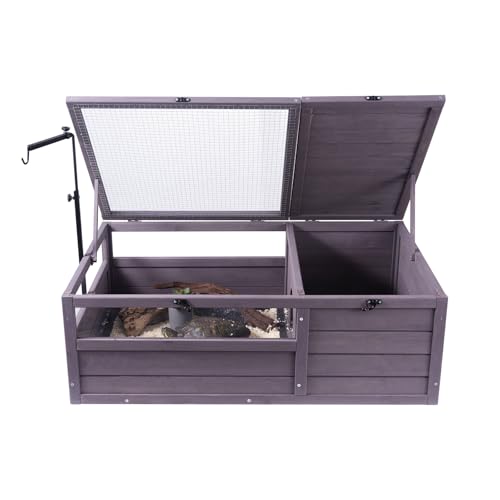 VEVOR Tortoise Habitat, Cedar Wooden Tortoise House Indoor & Outdoor, Tortoise Enclosure with Adjustable Lamp Holder, 2-Room Reptile Enclosure Small Animal Cage for Gecko, Lizard, Snake 38x24x13 inch - style: A Tortoise Habitat
