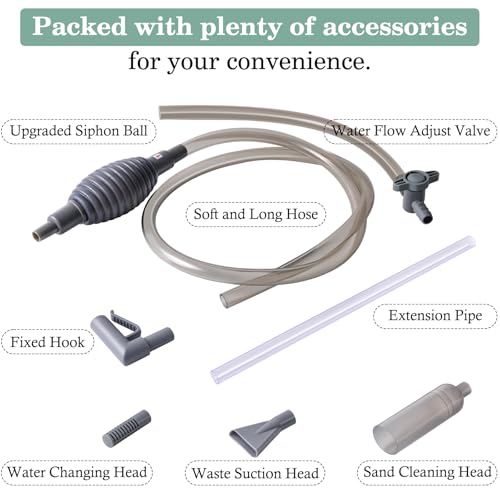 AOZU 3-in-1 Aquarium Vacuum Gravel Cleaner, Adjustable Fish Tank Siphon Cleaner, Aquarium Water Changer and Sand Washer Kit with Hand Siphon Hose & Extension Tube - size: Medium