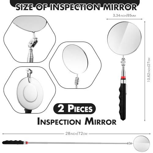 2 Pcs Telescoping Inspection Mirror Mechanics Mirror,85mm,Black | Round Extendable Handle for Technicians, HVAC Hard-to-reach Areas, Adjustable Angle Joint, Contractor Observation - color: Black, size: 85mm
