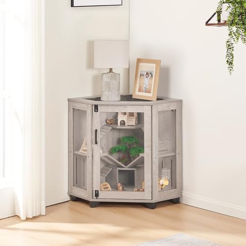 unipaws Chinchillas Hedgehog Cage with Ramp and House | Corner Small Animal Cage, Clear Acrylic Door, Water Bottle Slot, Top Ventilation - color: Cage, size: 33.4"L x 21.6"W x 29.9"H