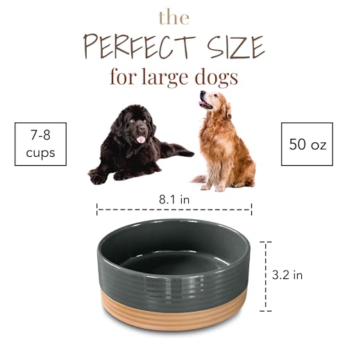 Mora Ceramic Pet Bowl - Large Food/Water Dish for Large Dogs, Cats, Great Dane, Mastiff - 50oz or 8 Cups - Basic Bowls - Charcoal - color: Charcoal, size: Large