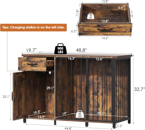 kepptory 75-120 Gallon Fish Tank Stand with Dog Crate, Multifunctional Aquarium Stand with Cabinet and Power Outlets for Larger Aquariums and Versatile Use (Brown) - color: Brown, size: 48.8"L x 19.7"W x 32.7"H