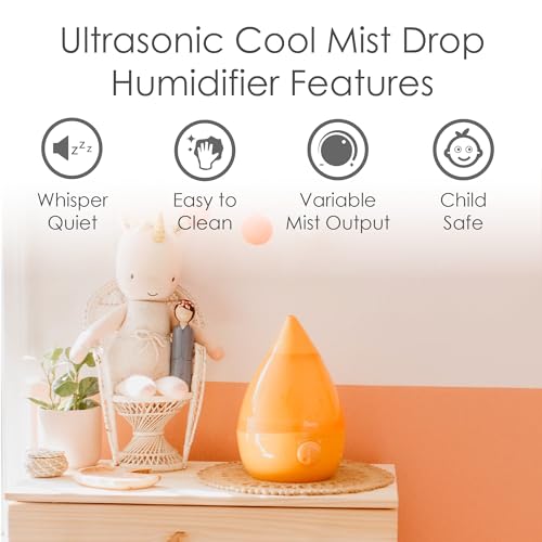 Crane Ultrasonic Cool Mist Humidifier for Bedroom, Baby Nursery, Kids Room, Plants, or Office, Large 1 Gallon Tank, Filter Optional, Orange - color: Orange