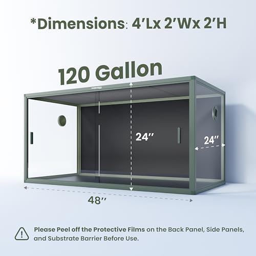 120 Gallon Reptile Terrarium with 10” Reptile Tank Stackers, Front Opening Reptile Tank for Easy Feeding, Modern Minimalistic, Reptile Enclosure with Leakproof Bottom 48''x24''x24'