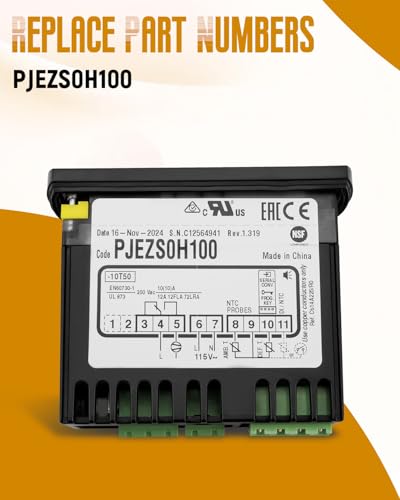 PJEZS0H100 Temperatur Controller Fit for Carel and All Refrigerator Types, 115V Digital Thermostat with Temperature Sensor Probe, Mounting Hardware and Instructions