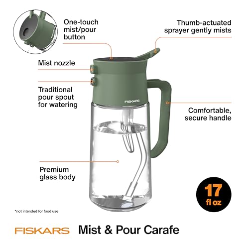Fiskars 17oz 2-in-1 Mist & Pour Watering Can for Indoor Plants | Space-Saving Glass Plant Mister with Thumb Pump Sprayer and Spout, Boost Humidity & Soak Houseplant Roots, Modern Decor Style - size: Mist/Pour Combo