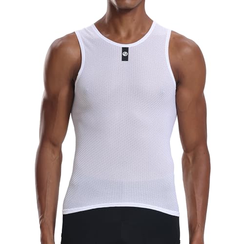 YKYWBIKE Men's Cycling Base Layer Sleeveless Cycling Jersey Men Quick Dry Bicycle Undershirt Mesh Bike Base Layer Vests - color: White, size: Large