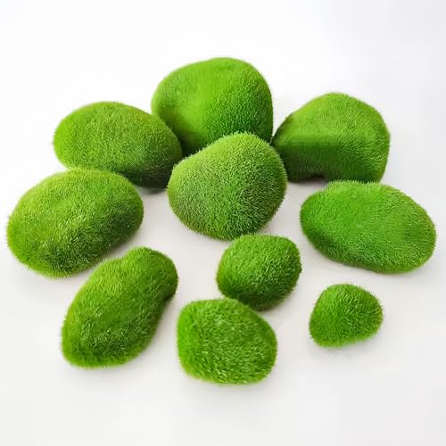 12 Pcs Artificial Moss Rocks (6 Sizes) Fake Rocks, Moss Balls, Faux Moss - Perfect for Flower Arrangements, Gardens, DIY Crafts, and Aquarium Plants Decorate
