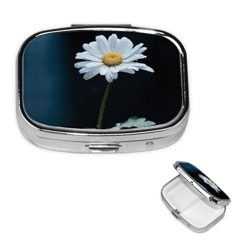 Square Round Pill Case Single Daisy Flower Pill Box Daily 2 Compartment Travel Pill Container for Pocket Purse Portable Medicine Cod Liver Oil Storage Box 2 Times a Day Pill Organizer - color: Single Daisy Flower