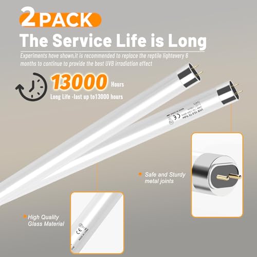 2 Pack T5 HO 10.0 UVB Reptile Bulb 24W, 22-Inch UVA UVB Light for Reptiles, Fluorescent Lamp Tube for Bearded Dragons, Turtles, Chameleons, Lizards, Tropical Desert UVB Lighting - color: Bulb White, size: 24W 22 Inch