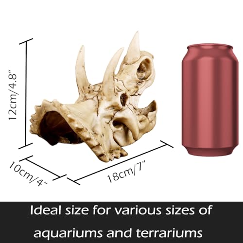 Fish Hideout Cave Dinosaur Animal Skull Reptile Ornament Halloween Décor for Terrarium Aquarium Large Decorations Betta Tarantula Snake Decor Bones - color: Triceratops