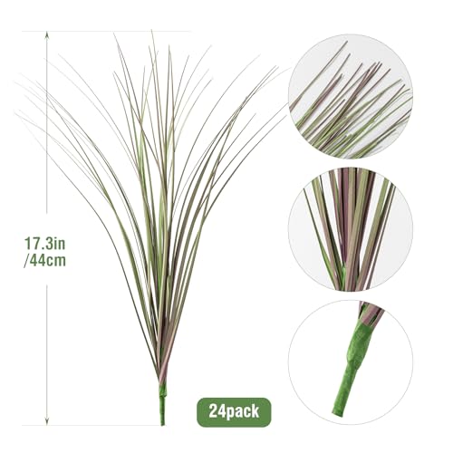 Ttranewsoo Fake Grass Artificial Grass Greenery Stems Fall Flowers Artificial Shrubs Wheat Grass Greenery Home Decor Artificial Plants Ornamental Grass Outdoor Fake Grass Leaves(24pcs) Purple-Green - color: Purple Green24