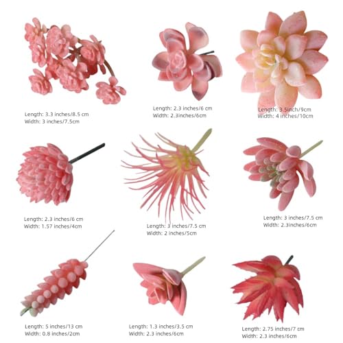 Mini Artificial Succulents, Fake Small Plants, Fake Succulent Plant,Artificial Air Plants that Look Real, Faux Succulents Unpotted, for Party, Garden & Outdoor Home Décor (9, Pink) - color: Pink