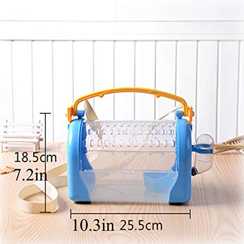 kathson Hamster Cage Travel Carrier Portable Cage with Water Bottle Outgoing Cage and Adjustable Strap Pet Cage for Small Pet Hedgehog Sugar Glider Squirrel Mice(Blue) - size: 9.8"L x 10.0"W x 7.3"H