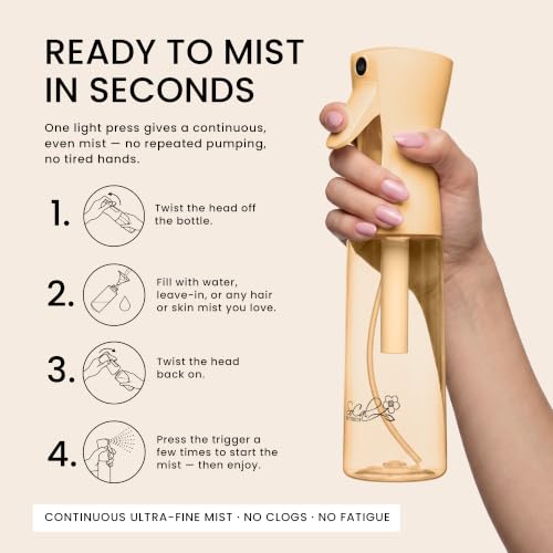Continuous Spray Bottle for Hair – Slim Design - Fine Mist Water Sprayer for Hairstyling, Curly Hair – Refillable Mister Bottle with 360 Spray – Travel Size Hair Water Bottle - color: Cream Beige