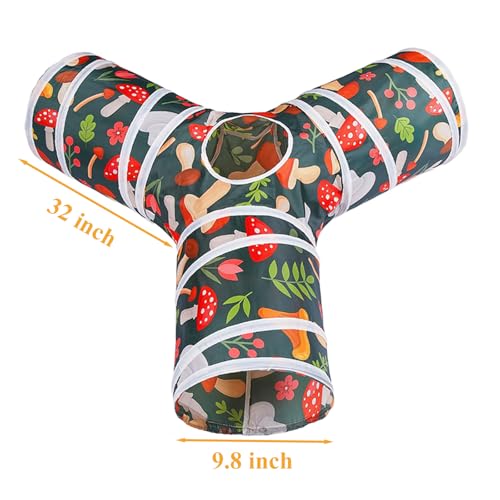 HERCOCCI Rabbit Toys, Bunny Tunnel & Tube, Collapsible 3 Way Rabbit Hideout Tunnel with Chew Toy for Bunny Guinea Pig Ferret Kitten - color: Red