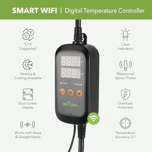 BN-LINK Temperature Controller Smart WiFi Thermostat for Heating Cooling | Works with Alexa and Google Home, 2-Stage Temp Controller Outlet for Reptiles Carboy Homebrew Fermenter, -58-230℉, 15A/1875W - style: T10 WIFI