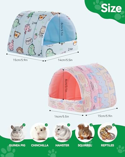 2 PCS Hamster Hideout,Washable Hamster Bed Hamster Bed Hut Hamster House, Small Animal Cage Accessories for Mouse Hedgehogs Ferrets Bearded Dragons and Rats - color: Pink+Blue, size: 6*6in