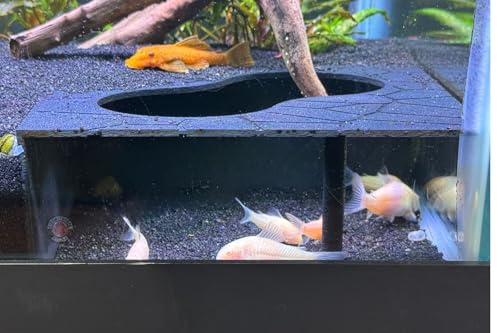 Aquarium Corner Hide for Fish Aquarium Undergravel Fish | Unique Underground Viewing Tunnel | Large Black Size 7.5" Lx 7.5" L x 3" H