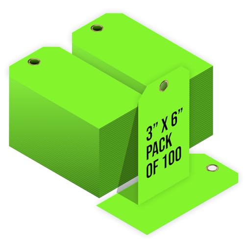Tags 4 Less 15 Mil Waterproof Plastic Tags, Pack of 100 – 3” x 6” Heavy Duty Plastic Tags for Labeling, Outdoor Tagging, Equipment Labeling, Luggage, Valves & More (Fluorescent Green) - color: Fluorescent Green, size: 3" x 6"