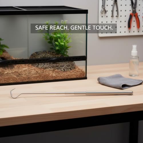 Telescopic Snake Hook, Stainless Steel Extendable Reaching Tool for Reptile Enclosures, 28-Inch (1 PC)