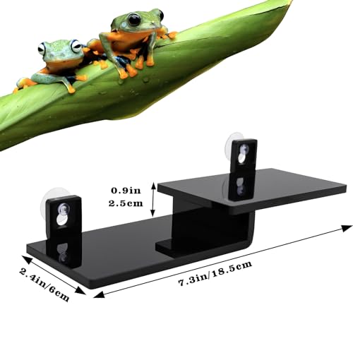 Frog Basking Platform with Suction Cup, Black Acrylic Double Ledge Platform for Reptile, Tank and Aquarium Accessories for Small Animals Tree Frogs Crested Gecko Lizards Axolotl - 7.3 x 2.4 x 1 Inch