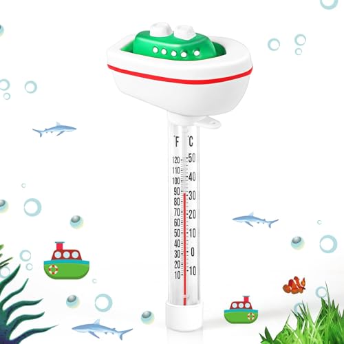 Floating Pool Thermometer, Water Temperature Thermometer with String, Large Size Easy Read & Shatter Resistant Pool Accessories for Outdoor & Indoor Swimming Pool, Ice Bath and Hot Tub,Spas (Ship) - color: White