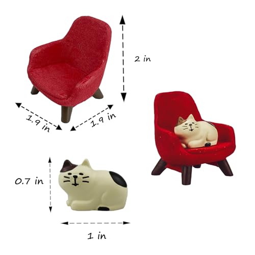 Refintural Miniature Cat Figurines with Small Sofa - Resin Mini Cat Figures, Kitten Miniature Desk Accessories - Perfect Cute Cat Gift for Cat Lovers (Red Sofa) - color: 02-red