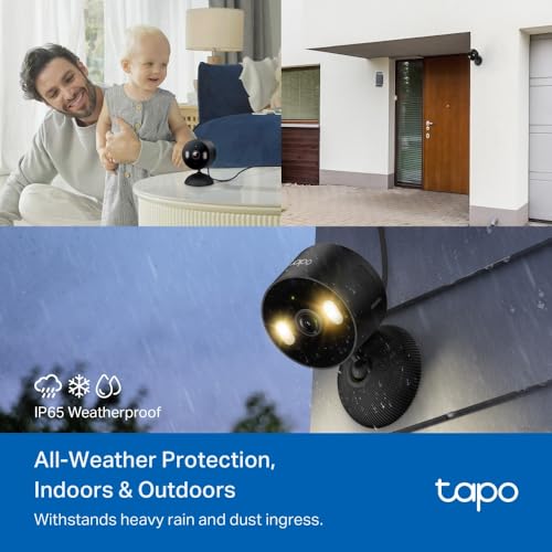 Tapo 1080p Indoor/Outdoor Security Camera, C104, HybridCam Black | Free Person/Motion/Baby Cry Detection, Color Night Vision, IP65 Weatherproof, SD/Cloud Storage, Works w/Alexa & Google Home - color: Black, size: 1-Pack, style: Indoor/Outdoor