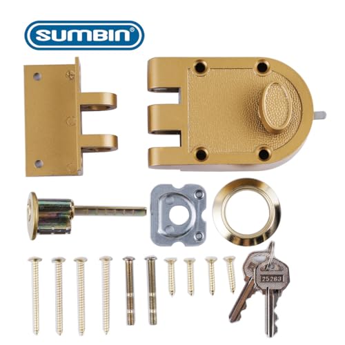 Jimmy Proof Deadbolt Lock with Heavy Duty Single Cylinder deadbolt Fit Most of The Antique Entry Door in Gold Finish 2 Sets - color: Gold-2pcs