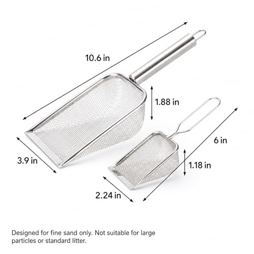 Stainless Steel Hamster Sand Scoop Set, 1mm Fine Mesh & Standard Scoop Combo, Small Pet Sand Bath Cleaner for Hamsters, Gerbils, Mice, Reptiles, Easy Sifting for Fine Sand