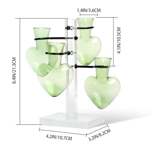 Plants Propagation Stations Plant Terrarium Kit Gift for Women | Birthday Glass Planters For Indoor Plants Home Office Decor Acrylic Plant Accessories - 4 Love Hear Vase - color: Green