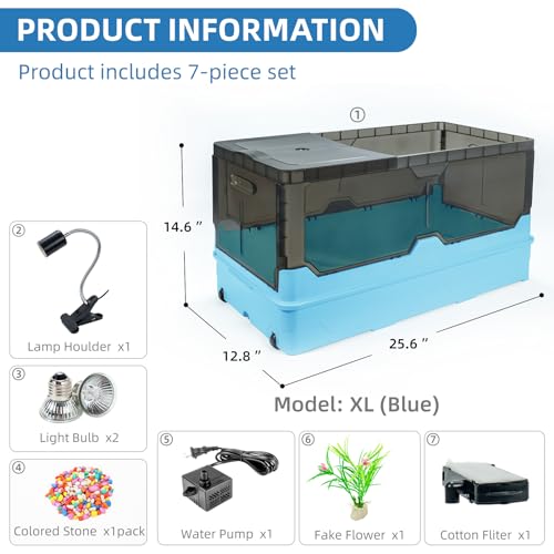 25.6x12.8x14.6 Turtle Tank Kit with Heat Lamp, Filter & Wheels Blue | Aquatic turtle habitat with wheels for moving the tank. Anti-escape lid. Fits small turtles, hermit crabs & frogs - color: Blue, size: 25.6x12.8x14.6 Inch