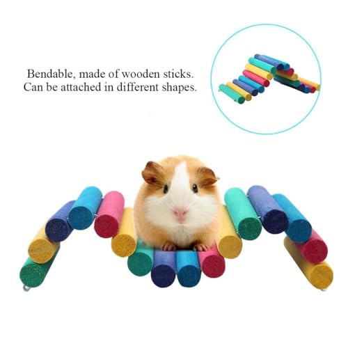 PIVBY 2PCS Wooden Hamster Bridge, Flexible Natural Wooden Ladder Bridge Tunnel Hideout, Hamster cage Accessories for Small Animals Guinea Pig, Rat, Chinchilla, Gerbil, Mice, Mouse (Colorful) - color: 2 PCS, Colored wood
