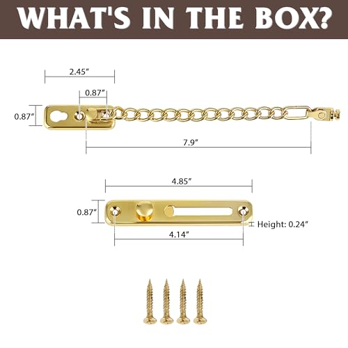Alise Door Chain Lock Gold,Door Security Chain Lock for Inside Door,1 Pack | Stainless Steel,Door Chain Lock Guard with Spring Anti-Theft Press Button,Door Lock Latch for Front Door - color: Gold, size: 1 Pack