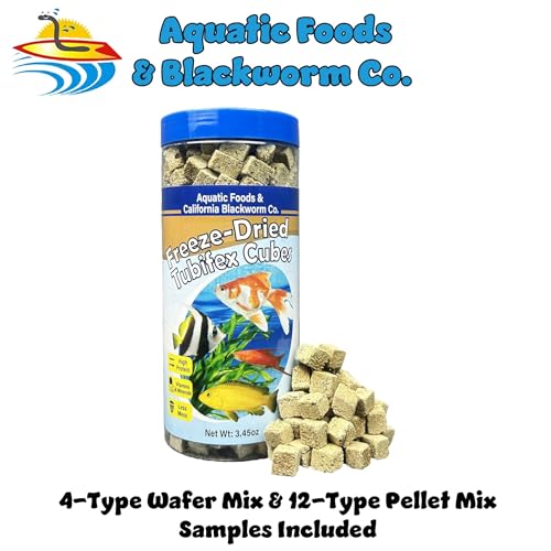 Tubifex Worms, Freeze Dried Tubifex Worm Cubes for Cichlids, Discus, Goldfish, Bettas, Marine Fish, All Tropical Fish, 12-Type Pellet Mix, 4-Type Wafer Mix Included..3.45oz Canister - size: 3.45 Ounce (Pack of 1)