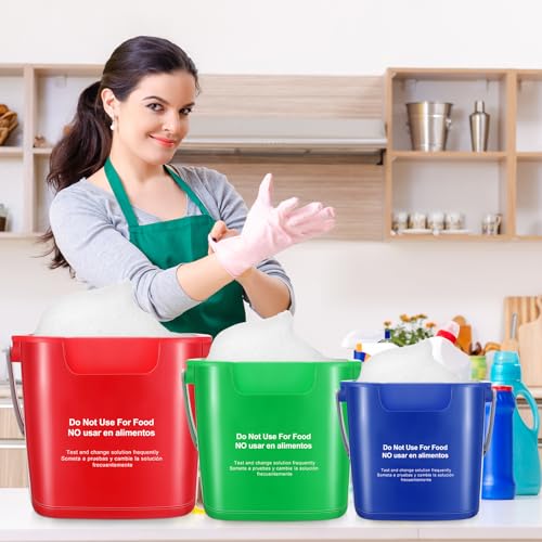 LemonRoad 3 Pcs Cleaning Bucket Small Sanitizing Square Bucket Multi-Size 3+6+8 Quart Detergent Pail for Home Commercial Restaurant Kitchen Office School Wash Rinse Sanitize Handwash(Red,Green,Blue) - color: Red,green,blue