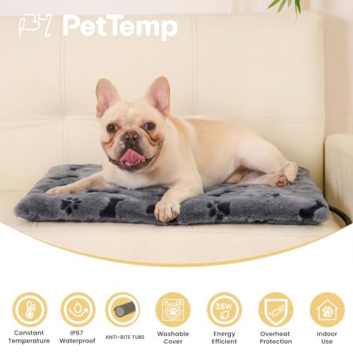 Pet Heating Pad for Cats Dogs Indoor & Sheltered Outdoor Waterproof Heated Cat Bed Heated Dog Bed Chew Resistant Cord Constant Temperature Gray Paw Print 20 x 16 Inch - color: Grey, size: Medium: 20" x 16" x 1.3"