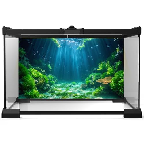 Aquarium Background Aquatic Plants Soft Algae Terrarium Backdrop Underwater World Fish Rock with Moss Sunlight Rays Fish Tank Background Aquarium Wallpaper Poster Decor Vinyl 24x12in - color: Coral Green, size: 24(W)x12(H)inches/ 60(W)*30cm(H)