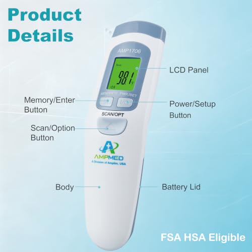 Non-Contact Forehead Thermometer, White Blue | For Kids and Adults, Baby Head Temporal Digital, Accurate Reading - color: White Blue