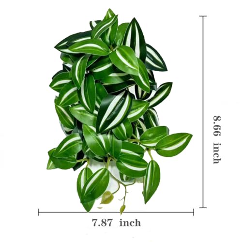 Fake Reptile Plants for Terrarium,Hanging Plant with Suction Cup | Artificial Plants for Crested Gecko Tortoise Ball Python Enclosure, Snake Tank Accessories,Amphibian Habitat Decor-2 Pack - color: Zebrina Green