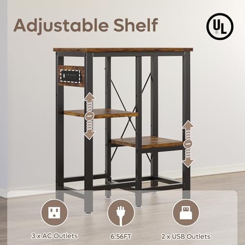 Bestier 10 Gallon Fish Tank Stand with Power Outlet, Rustic Brown, 20x11 | 6-Leg Steel Frame, 3-Tier Adjustable Shelves for Filters Storage, 264Lbs Capacity, 5-In-1 Power Outlet, 4 Leveling Feet - color: Rustic Brown, size: 5-10 Gallon