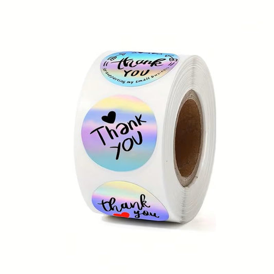 500pcs, Rainbow Laser Smile Thank You Stickers, Roll Adhesive Labels, Style 2 - color: Colorful 10