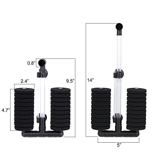 AQUANEAT 4 Pack Double Bio Sponge Filter, for Fry, Betta, Shrimp, Nano, Aquarium Fish Tank - size: Large 4pcs