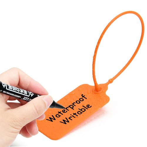 50 Orange Blank Plastic Tags for Labeling Waterproof Hanging Labels Writable Tags Seal Plastic Marking Label for Clothes Bags Keys Inventory with One Marker Pen - color: Orange, size: 50 PCS