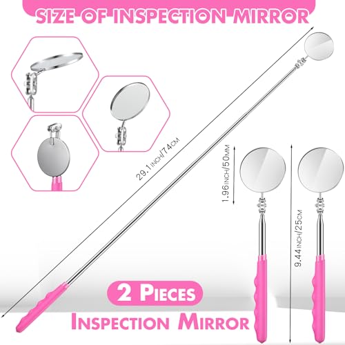 2 Pcs Telescoping Inspection Mirror Mechanics Mirror,50mm,Pink | Round Extendable Handle for Technicians, HVAC Hard-to-reach Areas, Adjustable Angle Joint, Contractor Observation - color: Pink, size: 50mm