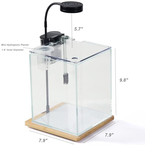 2.5 Gallon Nano Aquarium Kit with Bamboo-Base LED Light, Hanging Filter & Hydroponic-Ready Lid – Ideal for Betta, Shrimp, or Aquatic Plants