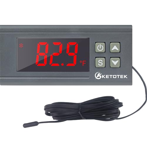 KETOTEK Digital Temperature Controller AC110V 10A Fahrenheit Thermostat with 2m Waterproof Sensor 2 Relays Heating Cooling Incubator - style: Output: 10A