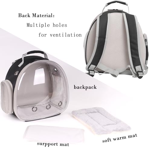 Portable Travel pet Backpack Carrier with Self Warming Pet Bed Set, Guinea Pig Carrier for 2,Reptile Travel Carrier for Lizards Sugar Glider Hedgehog Rat Parrot Birds Breathable Hangbag - color: Black
